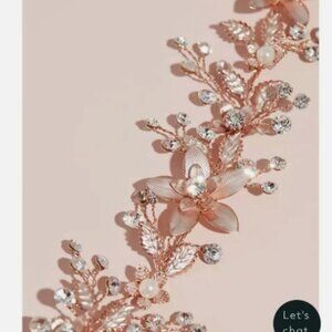 DAVID'S BRIDAL VINE SASH WITH CRYSTALS & PEARLS NEW NEVER WORN #S8148